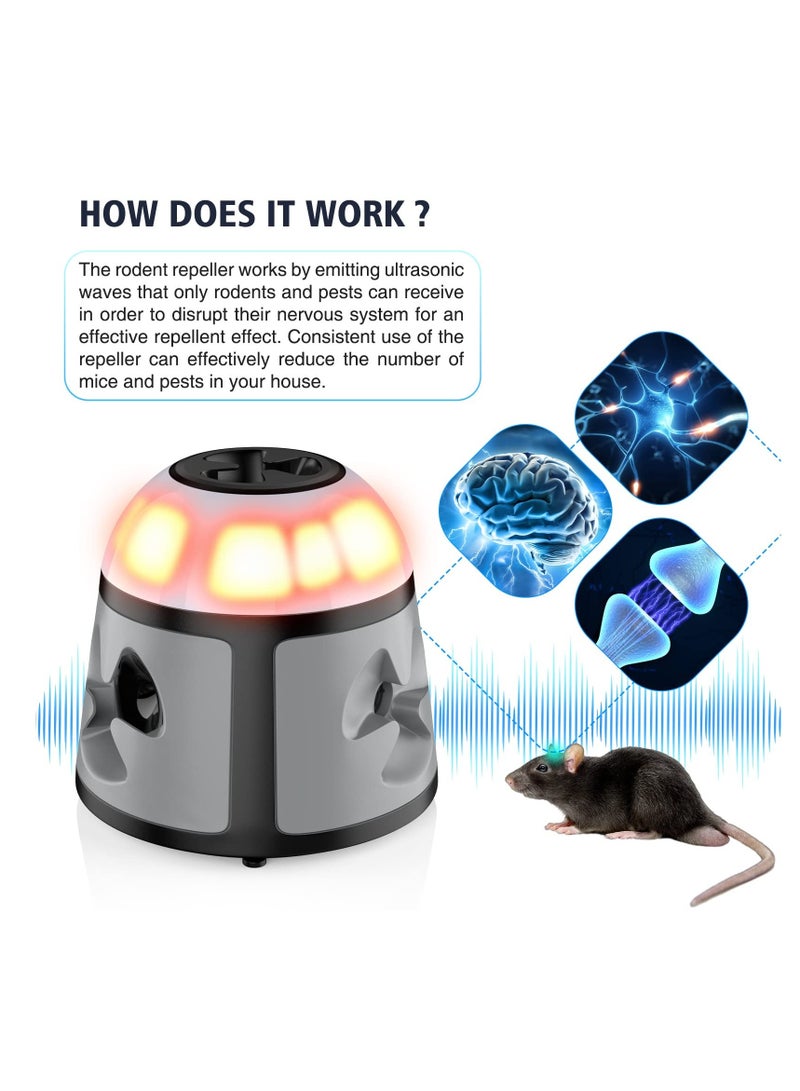 KASTWAVE  repellant للفأر ، repellent للجرذان فوق الصوتية ، 4 في 1 repellant للفئران ، تردد لردع الجرذان وضوء فلاش LED ، للاستخدام الداخلي للسناجب والفئران والجرذان والآفات  - Image 3