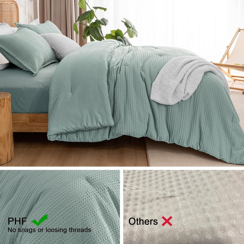 PHF 2 Piece Twin Waffle Weave Comforter Set, Soft Breathable Lightweight Textured Bedding, Set includes 1x Comforter (173 cm x 229 cm) + 1x Pillow Sham (51 cm x 66 cm), Dusty Blue - Image 3