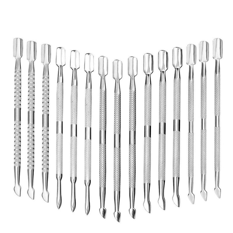 CREATIEE-PRO 15Pcs Cuticle Pusher Remover and Cutter, Creatiee Double Ended Stainless Steel Cuticle Cleaner Nail Gel Polish Removal, Manicure Pedicure Nail Tools for Fingernails Toenails - Professional & Durable - Image 1
