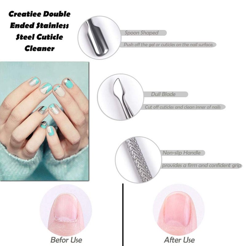 CREATIEE-PRO 15Pcs Cuticle Pusher Remover and Cutter, Creatiee Double Ended Stainless Steel Cuticle Cleaner Nail Gel Polish Removal, Manicure Pedicure Nail Tools for Fingernails Toenails - Professional & Durable - Image 4