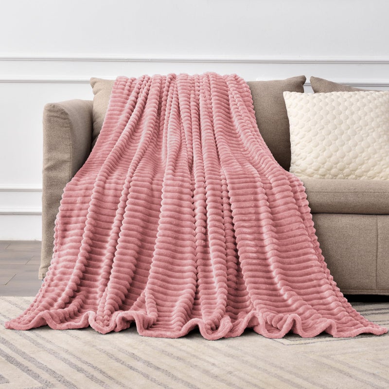 BEDELITE Large Throw Blankets for Couch - 3D Ribbed Jacquard Cute Fuzzy Fleece Blanket, Warm and Breathable Soft Cozy Throw XL Blanket, Dusty Pink - Image 1