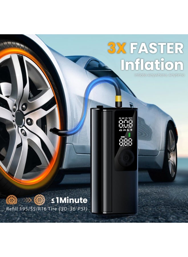 Portable Tire Inflator With 4000mAh Air Compressor, Cordless Air Pump For Car Tires With Digital Pressure Gauge, 150 Psi For Cars, Motorcycles, Bicycles, Swim Rings, Etc., Fast Tire Inflator - Led Light And Automatic Shut-Off, Black - Image 2