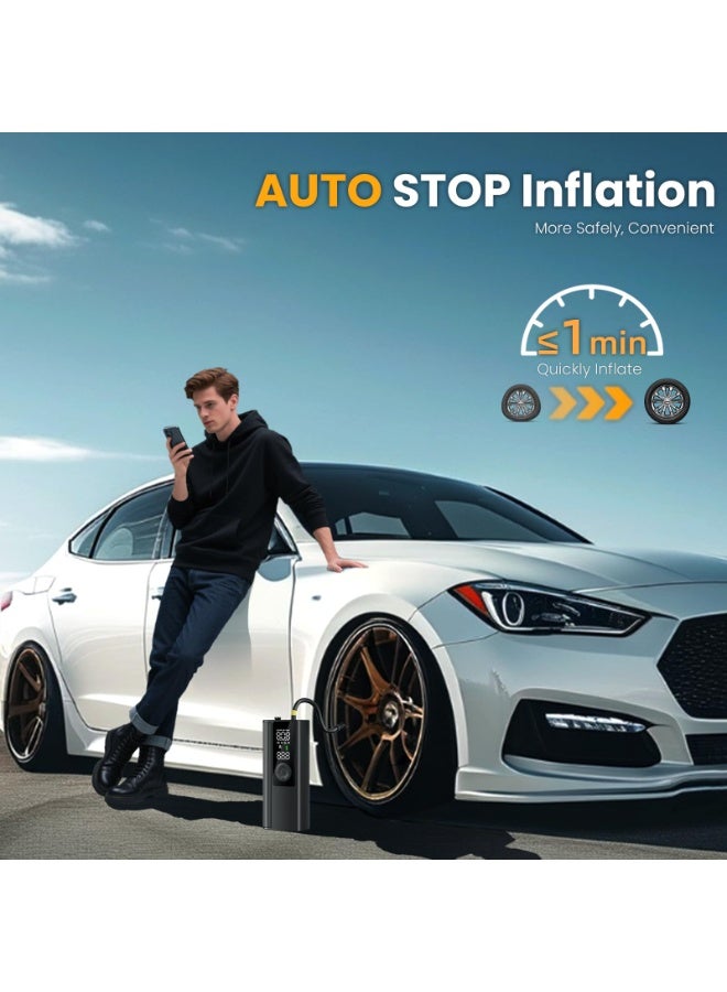 Portable Tire Inflator With 4000mAh Air Compressor, Cordless Air Pump For Car Tires With Digital Pressure Gauge, 150 Psi For Cars, Motorcycles, Bicycles, Swim Rings, Etc., Fast Tire Inflator - Led Light And Automatic Shut-Off, Black - Image 4