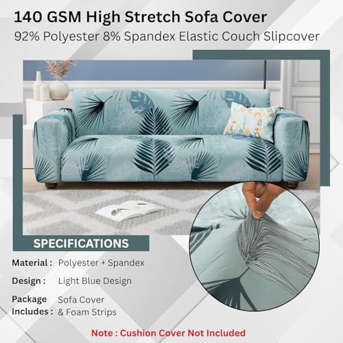 Lukzer 5 Seater Sofa Cover - Light Blue | Universal Sofa Cover 3+1+1 Seater | 360° Fully Covered Anti-Slip Washable Couch Cover Protecter | 140 GSM Stretch Fit Polyester + Spandex Slipcover SC-008-05 - Image 5