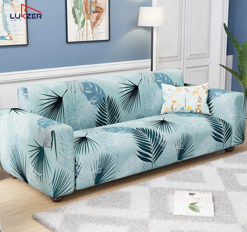 Lukzer 5 Seater Sofa Cover - Light Blue | Universal Sofa Cover 3+1+1 Seater | 360° Fully Covered Anti-Slip Washable Couch Cover Protecter | 140 GSM Stretch Fit Polyester + Spandex Slipcover SC-008-05 - Image 4
