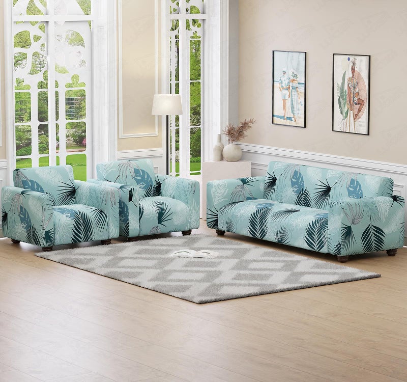 Lukzer 5 Seater Sofa Cover - Light Blue | Universal Sofa Cover 3+1+1 Seater | 360° Fully Covered Anti-Slip Washable Couch Cover Protecter | 140 GSM Stretch Fit Polyester + Spandex Slipcover SC-008-05 - Image 1