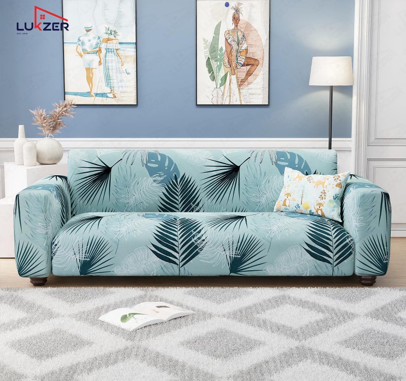 Lukzer 5 Seater Sofa Cover - Light Blue | Universal Sofa Cover 3+1+1 Seater | 360° Fully Covered Anti-Slip Washable Couch Cover Protecter | 140 GSM Stretch Fit Polyester + Spandex Slipcover SC-008-05 - Image 3