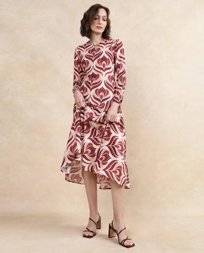 Rareism Women's Midi Floral Print Dress