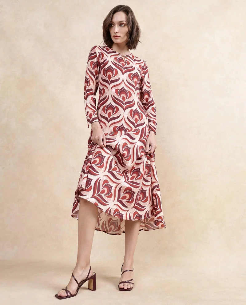 Rareism Women's Midi Floral Print Dress