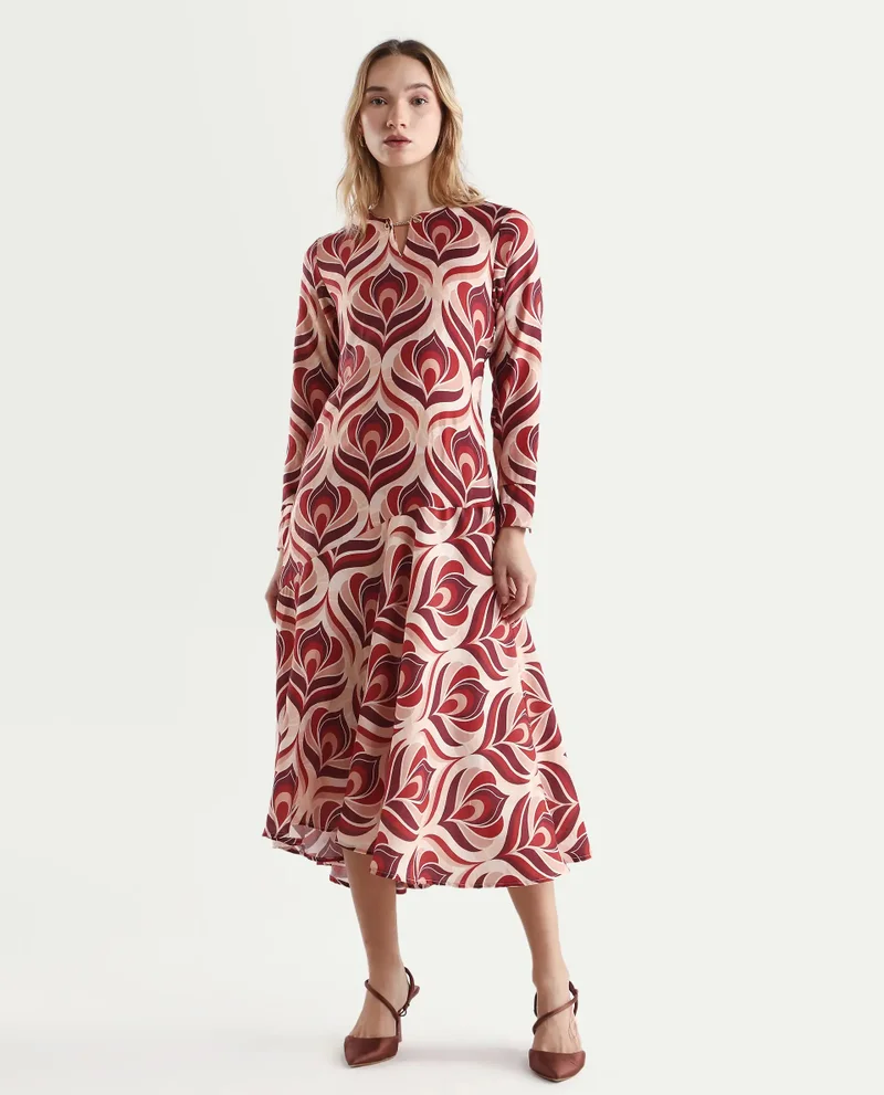 Rareism Women's Midi Floral Print Dress