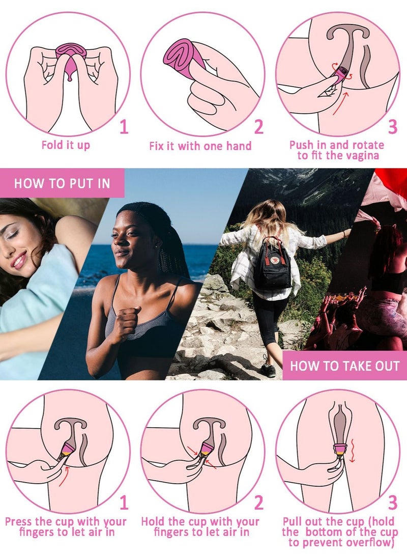 Syarme - Menstrual Cup, Reusable Period Cup, Made of Medical Silicone, Replacement for Tampons and Pads, Contains 2 Menstrual Cups S and L, Washing Sterilizer Bottle and Cloth Bag - Image 1