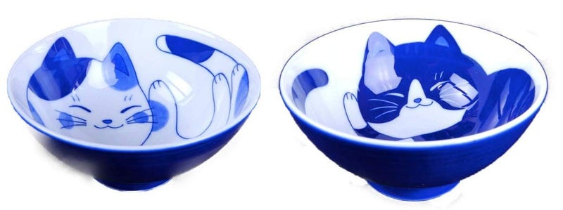Mino Ware Minorutouki Cat Design NEKOCHIGURA Rice Bowl MIKE  HACHIWARE Small Size 2 pattern set 46H24in 663oz Made in Japan