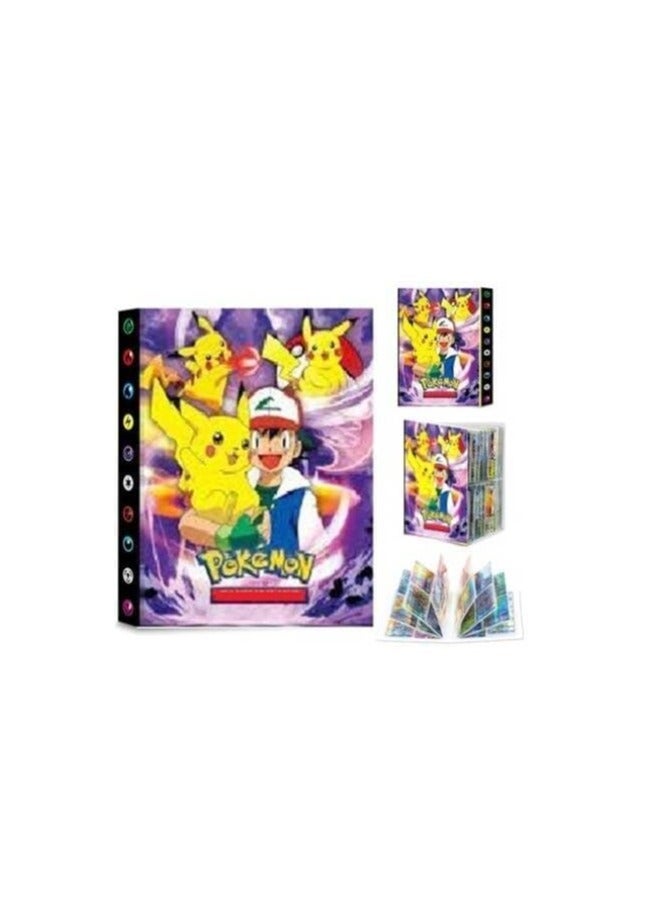 Shuangyu Card Binder with 120 Spaces and 55 Pieces Rainbow Foil Cards | Cartoon Printing Album Pokemon Moon Cards, Gift Card Pack for Kids Boys - Image 1