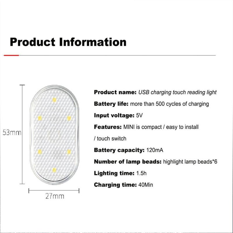 Touch Reading Light 1 Size White: One Touch Lighting - Space Saving USB Rechargeable Book Light for Home, Car, Dark Storage Compartments - Image 3