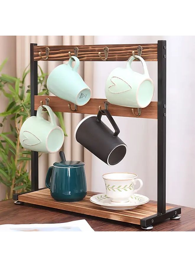 رف قهوة بني مزدوج الجانب مع رف خشبي منظم للمطبخ - Image 2