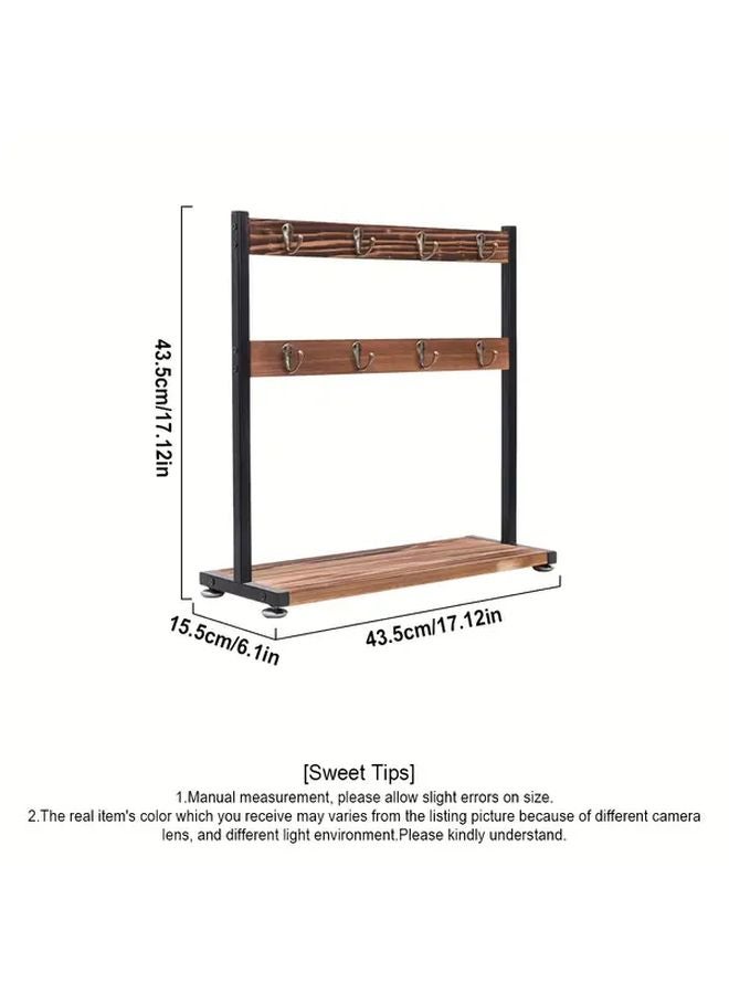 رف قهوة بني مزدوج الجانب مع رف خشبي منظم للمطبخ - Image 4