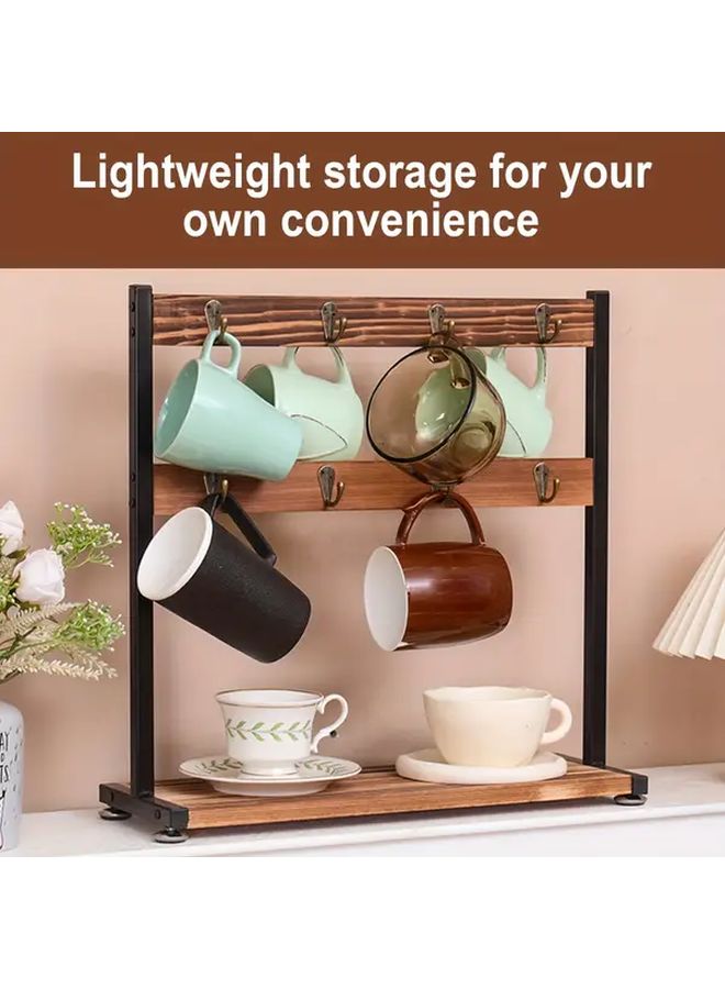 رف قهوة بني مزدوج الجانب مع رف خشبي منظم للمطبخ - Image 5