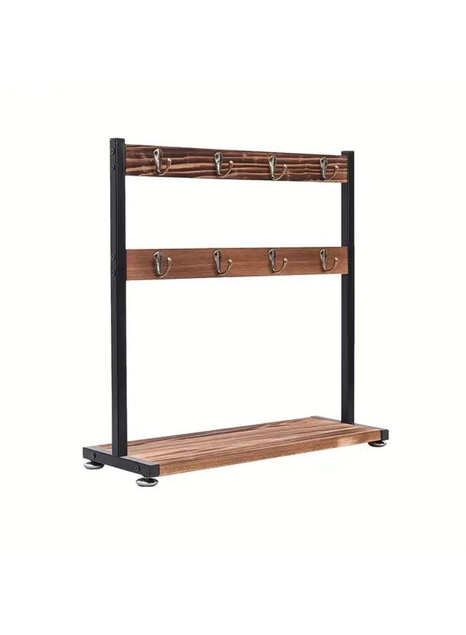 رف قهوة بني مزدوج الجانب مع رف خشبي منظم للمطبخ - Image 1