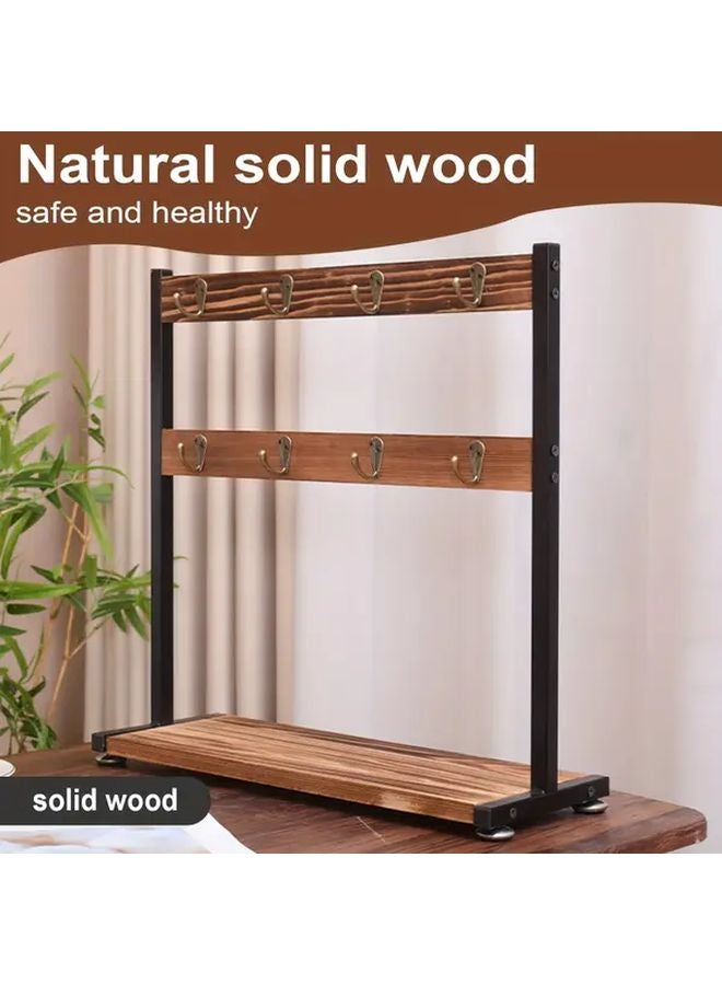 رف قهوة بني مزدوج الجانب مع رف خشبي منظم للمطبخ - Image 3