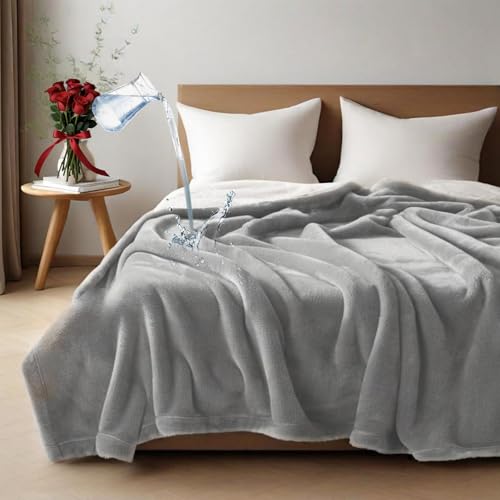 Haltune Waterproof and Stain Proof Blanket for Bed 80''x60'',Queen Size Grey Bed Dry Guard Blanket, Flannel & Sherpa Throw Blanket - Image 1