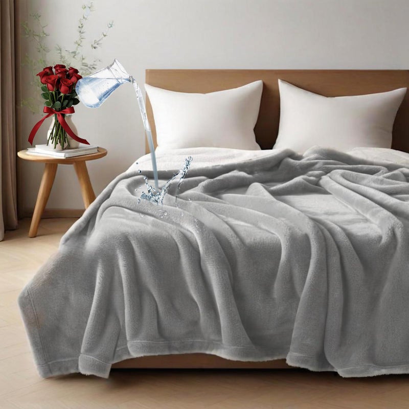 Haltune Waterproof and Stain Proof Blanket for Bed 80''x60'',Queen Size Grey Bed Dry Guard Blanket, Flannel & Sherpa Throw Blanket - Image 5