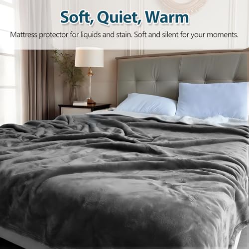 Haltune Waterproof and Stain Proof Blanket for Bed 80''x60'',Queen Size Grey Bed Dry Guard Blanket, Flannel & Sherpa Throw Blanket - Image 2