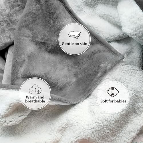 Haltune Waterproof and Stain Proof Blanket for Bed 80''x60'',Queen Size Grey Bed Dry Guard Blanket, Flannel & Sherpa Throw Blanket - Image 3