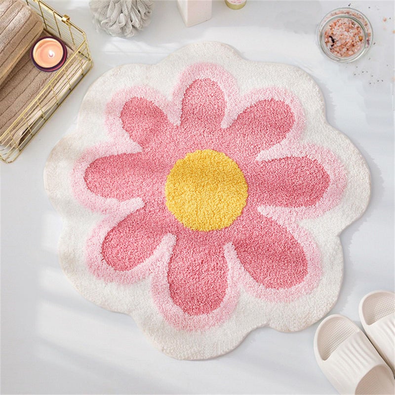 YRXRUS Flower Bath Mat Pink Bathroom Rug Beauty Bath Mats Ultra Soft Microfiber Bath Rug Machine Washable Flower Bathroom Mat Shower Bathtub Mat Gift Cute Room Decor 295x295 in