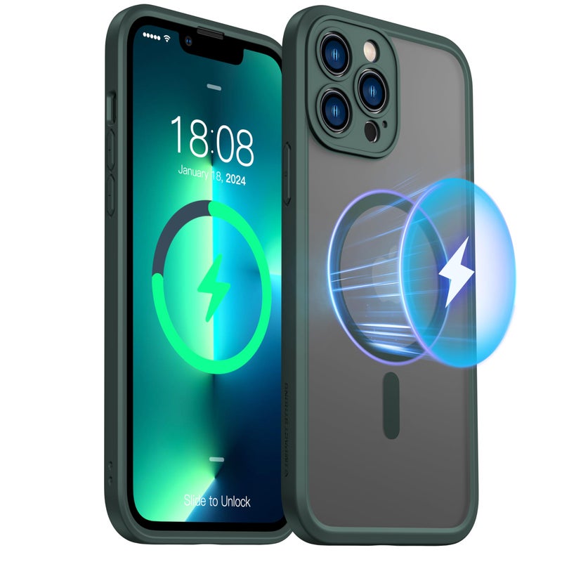 ImpactStrong Magnetic Guard Designed for iPhone 13 Pro Max Case [Camera Protection] [Military Grade Drop Tested] [Compatible with MagSafe] Slim Translucent Matte Phone Case (6.7") - Dark Green - Image 3