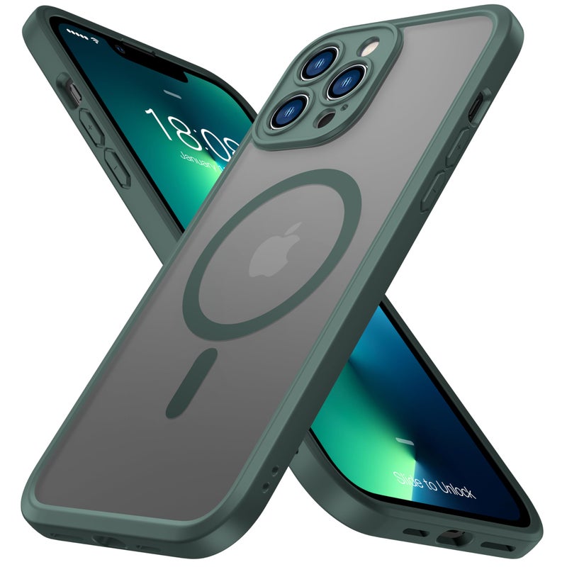 ImpactStrong Magnetic Guard Designed for iPhone 13 Pro Max Case [Camera Protection] [Military Grade Drop Tested] [Compatible with MagSafe] Slim Translucent Matte Phone Case (6.7") - Dark Green - Image 1