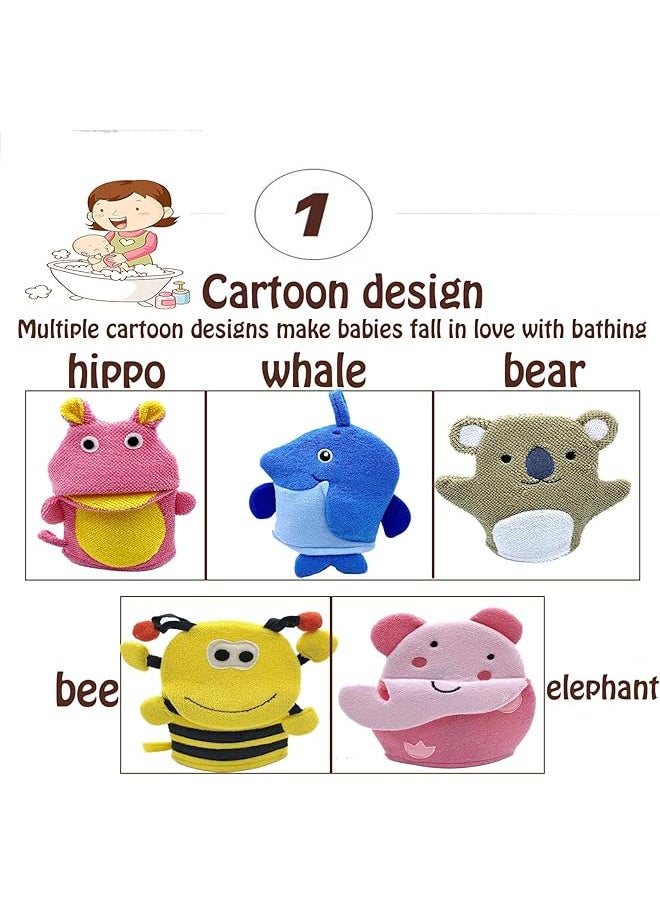 erorex 5Pcs Animal Bath Towel Spa Mitt Baby Washcloth Bath Scrubber For Body Kids Body Scrub Puppet Wash  - Image 3