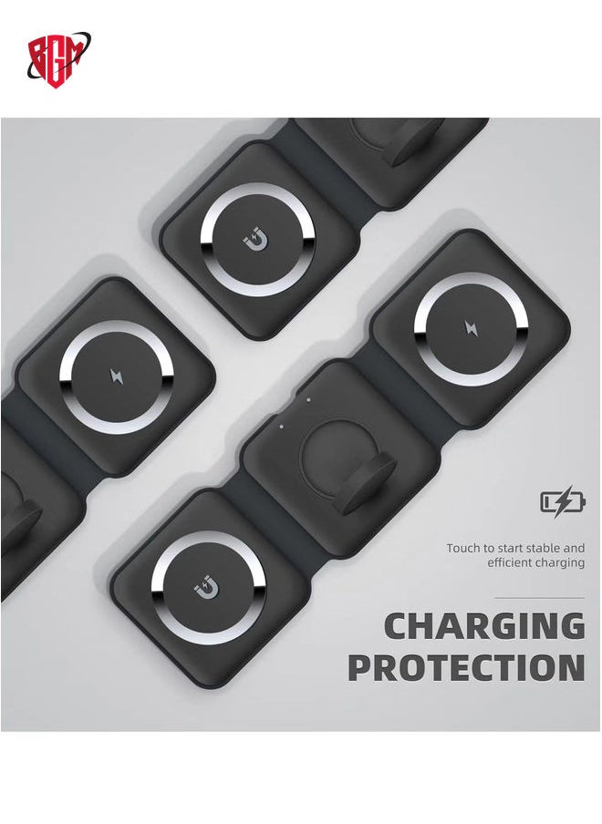 BGM - "NEW 3-in-1 Mag-Safe Wireless Charger 15W Foldable Charging Station for iPhone, Apple Watch & AirPods (Black)" - Image 1