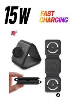 "NEW 3-in-1 Mag-Safe Wireless Charger 15W Foldable Charging Station for iPhone, Apple Watch & AirPods (Black)"