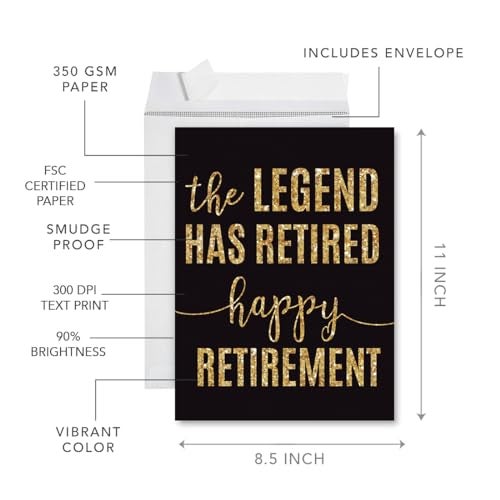 Andaz Press Funny Jumbo Retirement Card With Envelope 8.5 x 11 inch, Farewell Office, The Legend Has Retired 1-Pack, Includes Envelope - Image 2