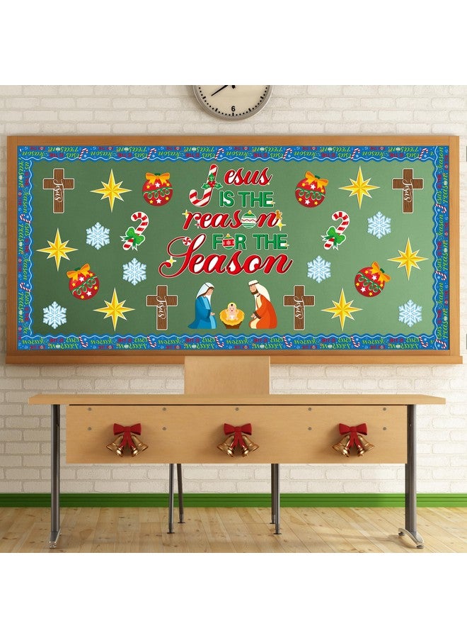 بيومي مجموعة ديكور لوحة إعلانات مقطوعة من 96 قطعة بعنوان "يسوع هو سبب الموسم" لعيد الميلاد ومهد السيد المسيح والإيمان المسيحي والمدرسة الأحدية الدينية وحدود الحائط والكنيسة وديكور الشتاء - Image 4