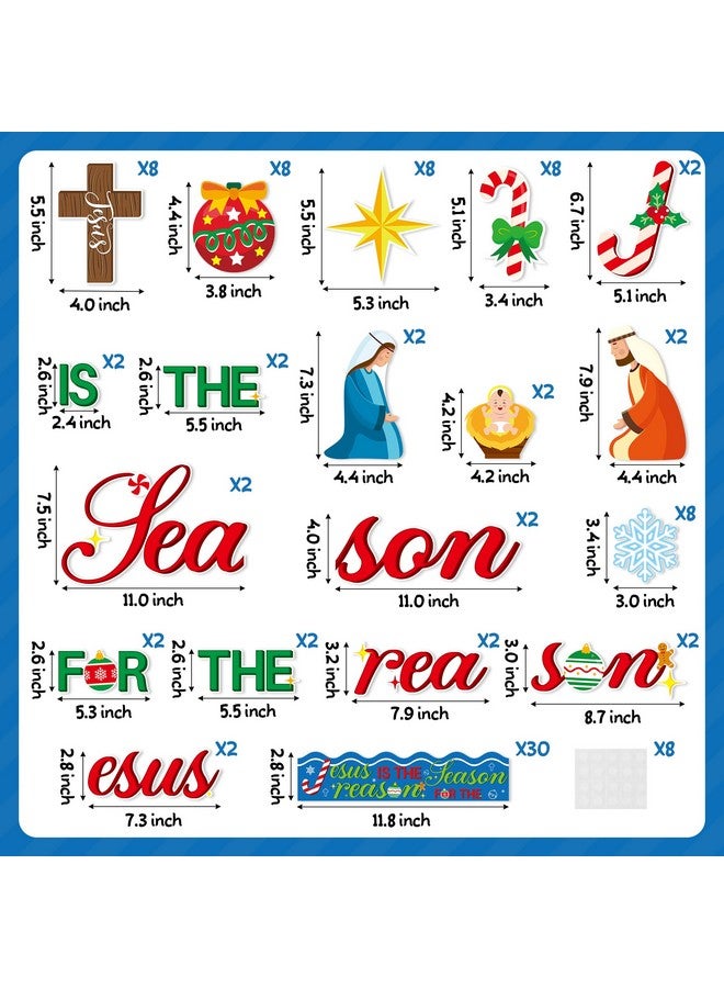 بيومي مجموعة ديكور لوحة إعلانات مقطوعة من 96 قطعة بعنوان "يسوع هو سبب الموسم" لعيد الميلاد ومهد السيد المسيح والإيمان المسيحي والمدرسة الأحدية الدينية وحدود الحائط والكنيسة وديكور الشتاء - Image 2