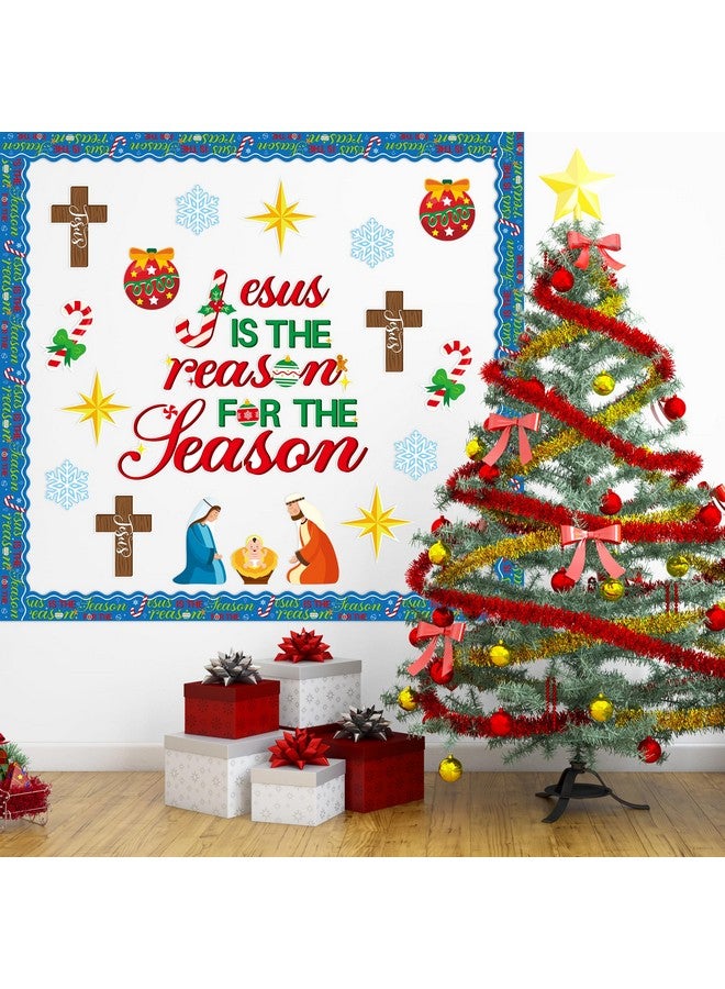 بيومي مجموعة ديكور لوحة إعلانات مقطوعة من 96 قطعة بعنوان "يسوع هو سبب الموسم" لعيد الميلاد ومهد السيد المسيح والإيمان المسيحي والمدرسة الأحدية الدينية وحدود الحائط والكنيسة وديكور الشتاء - Image 3