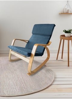 Moon Home and more.. Modern Bentwood Rocking Chair Chenille Fabric Upholstered Relax Rocker Lounge Chair Blue  - Image 3