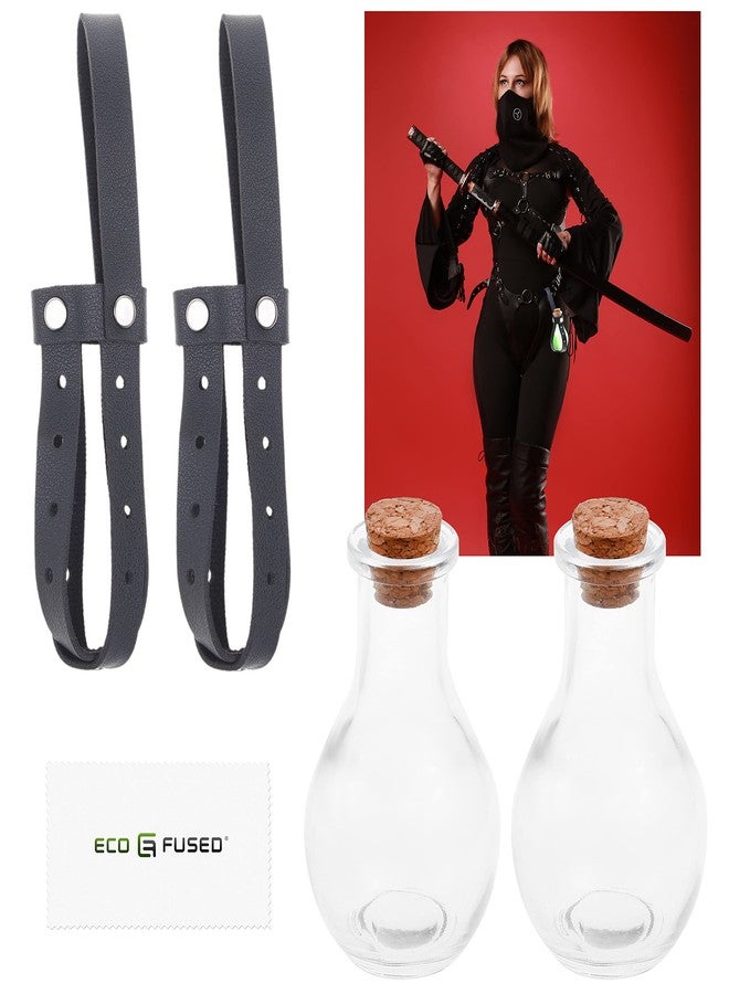 Eco-Fused Cosplay Potion Bottle 2x Small - Clear Spherical Cosplay, Wizard, Witch Costume Accessory - Incl. Cork Stopper, Black Faux Leather Sleeve Holder, Belt Loop - Image 2