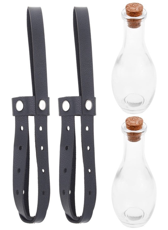 Eco-Fused Cosplay Potion Bottle 2x Small - Clear Spherical Cosplay, Wizard, Witch Costume Accessory - Incl. Cork Stopper, Black Faux Leather Sleeve Holder, Belt Loop - Image 3