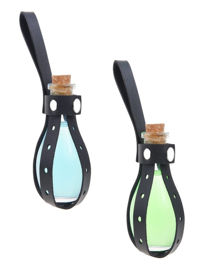 Eco-Fused Cosplay Potion Bottle 2x Small - Clear Spherical Cosplay, Wizard, Witch Costume Accessory - Incl. Cork Stopper, Black Faux Leather Sleeve Holder, Belt Loop - Image 1