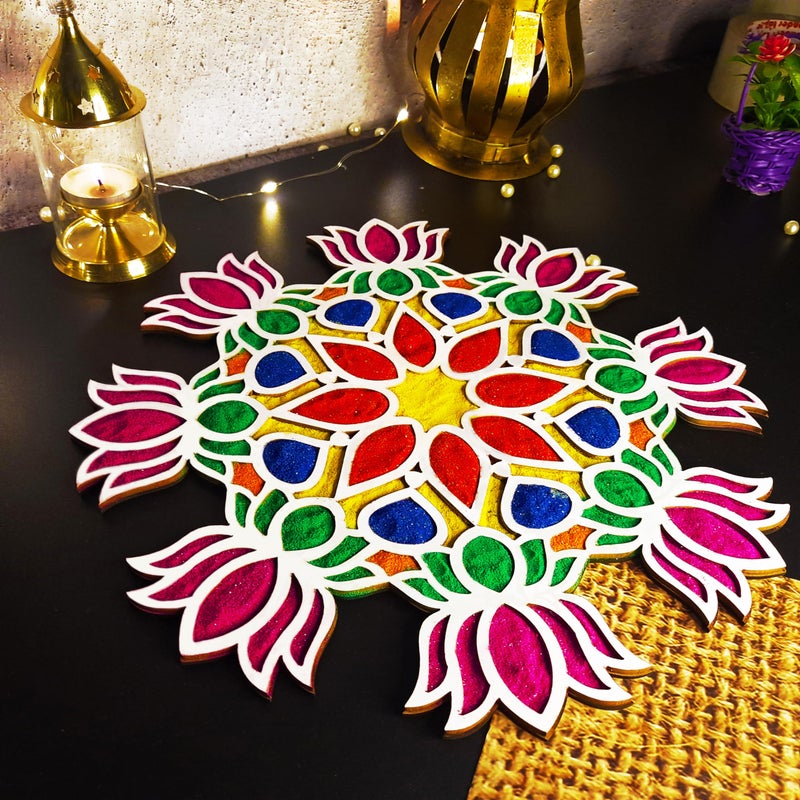 ascension Portable Rangoli(11 Inches)Stencil For Decor DIY Craft Reusable Templates For Floor Table Just Fill With Rangoli Atta Or Grains For Navratri Pongal Pooja Mandir Mats For Decoration(Design 2) - Image 1