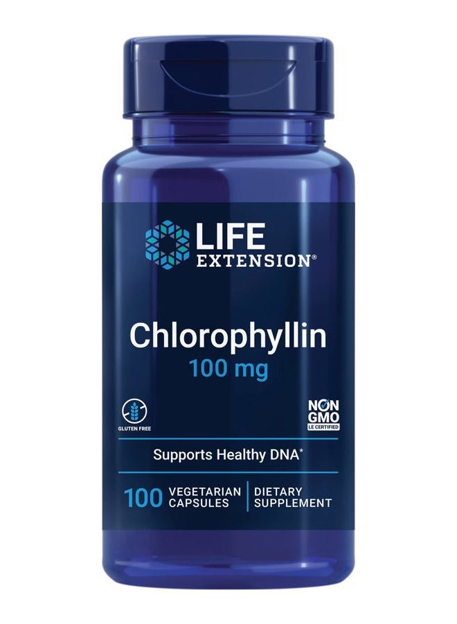 Life Extension كلوروفيلين، مضاد أكسدة ودعم صحة الحمض النووي، خالي من الغلوتين، غير معدل وراثيًا، نباتي، 100 كبسولة نباتية - Image 1
