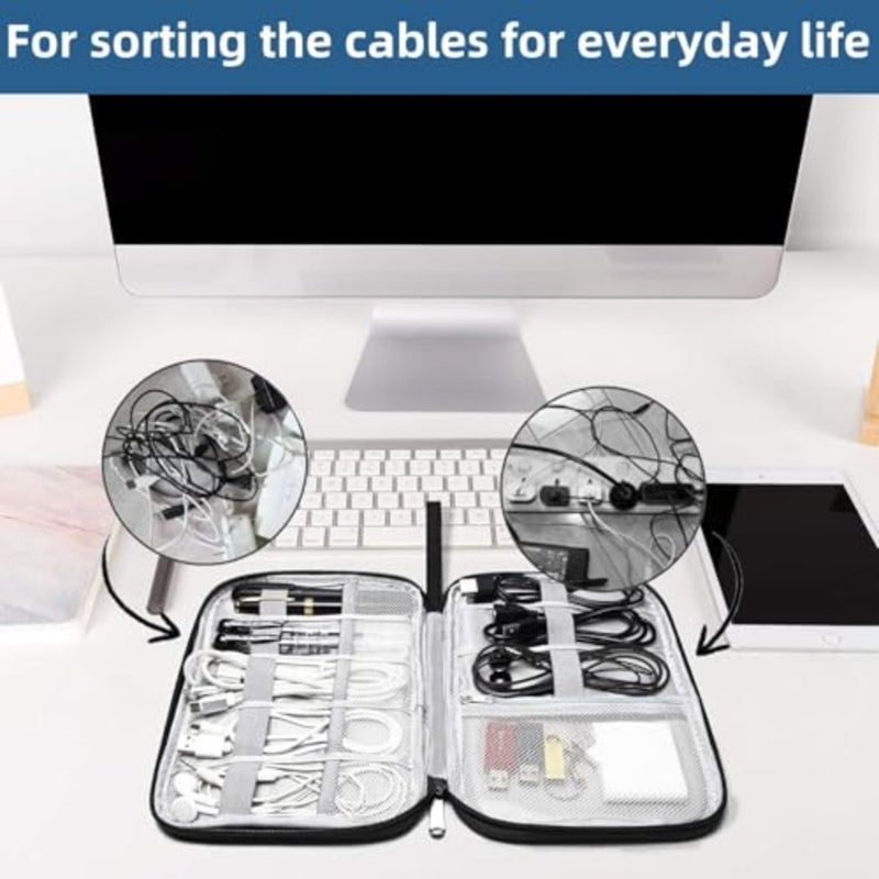 Travel Cable Organiser Bag, Bag Travel Electronics, Electronics Accessories Organizer Bag for Chargers Cables USB Drive SD Card Power Bank Disk Earphone Cord Charger, 2Pcs Black and Navy Blue - Image 4