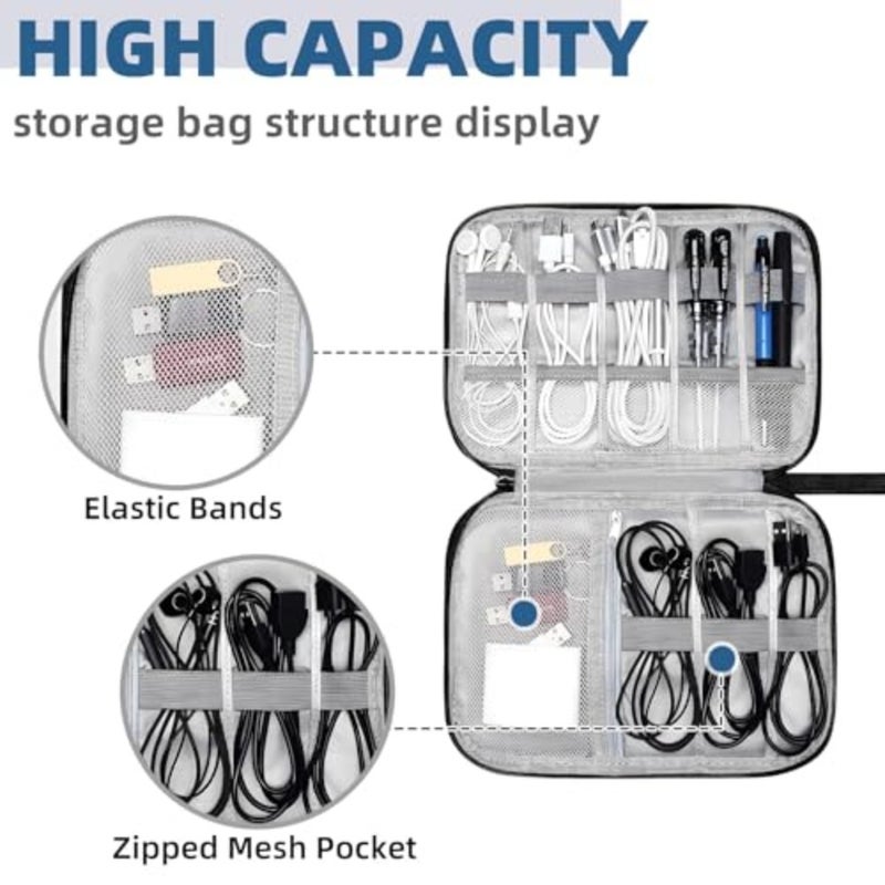 Travel Cable Organiser Bag, Bag Travel Electronics, Electronics Accessories Organizer Bag for Chargers Cables USB Drive SD Card Power Bank Disk Earphone Cord Charger, 2Pcs Black and Navy Blue - Image 3