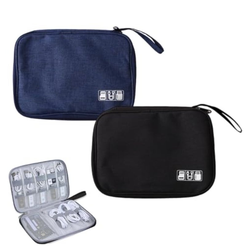 Travel Cable Organiser Bag, Bag Travel Electronics, Electronics Accessories Organizer Bag for Chargers Cables USB Drive SD Card Power Bank Disk Earphone Cord Charger, 2Pcs Black and Navy Blue - Image 1