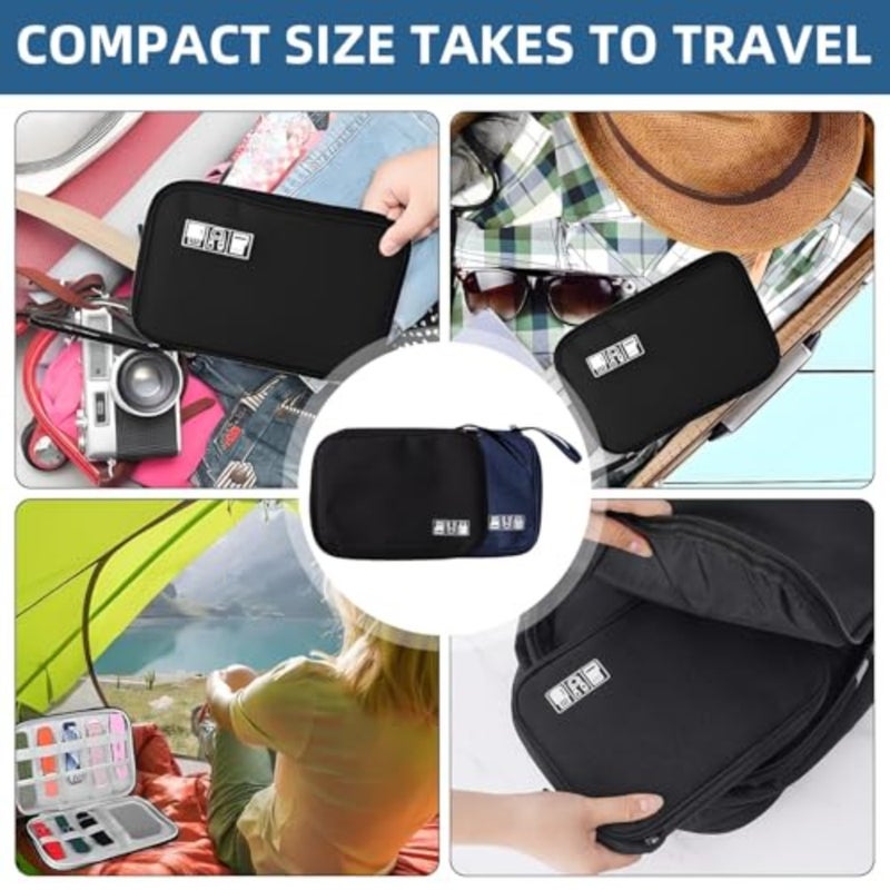 Travel Cable Organiser Bag, Bag Travel Electronics, Electronics Accessories Organizer Bag for Chargers Cables USB Drive SD Card Power Bank Disk Earphone Cord Charger, 2Pcs Black and Navy Blue - Image 2