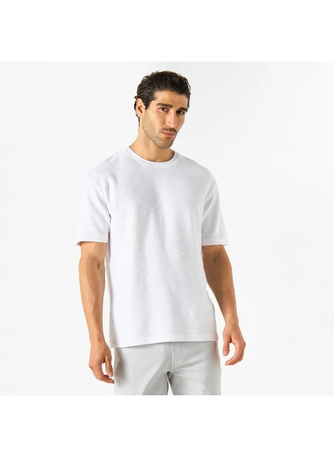 Iconic Iconic Textured Crew Neck T-shirt with Short Sleeves