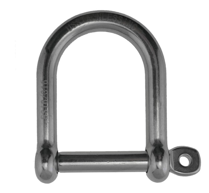US STAINLESS Stainless Steel 316 Wide D Shackle 3/8" (10mm) Marine Grade - Image 1