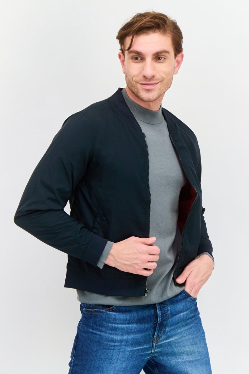 D RT Men Solid Bomber Jacket, Black - Image 1